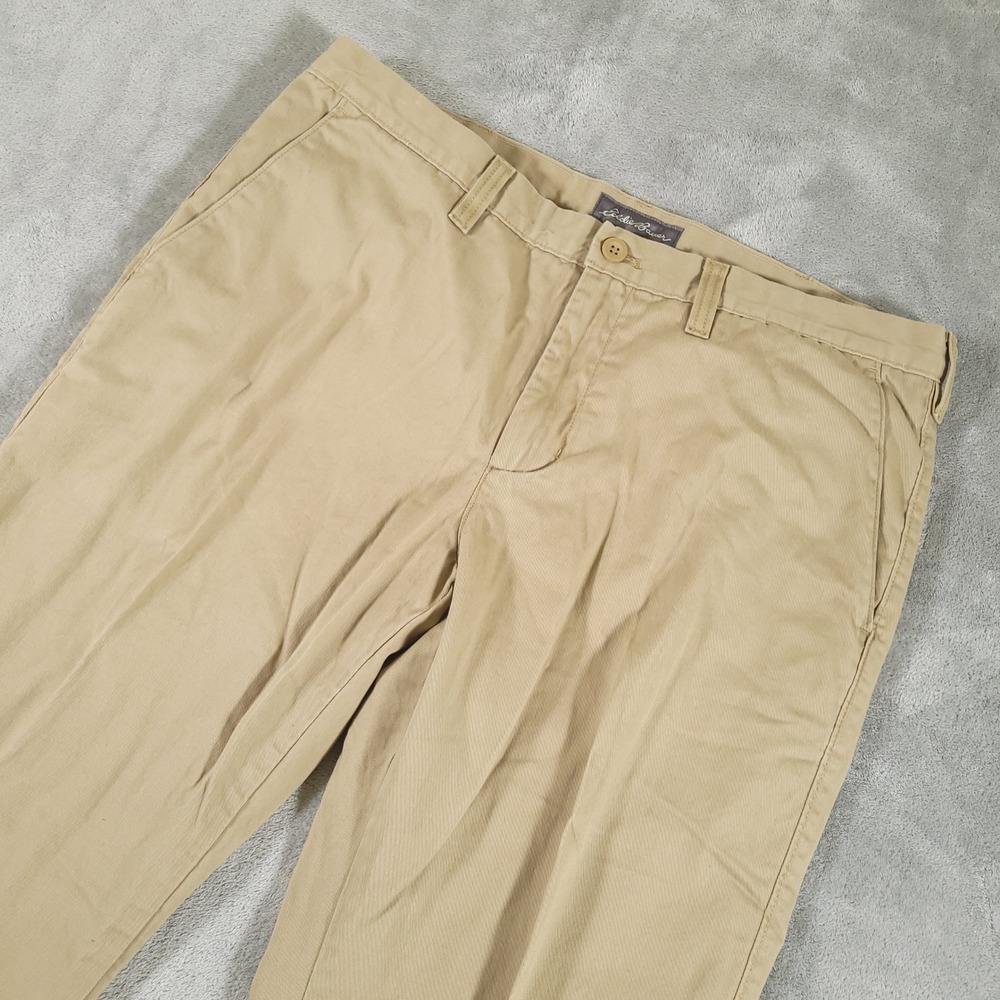 Eddie Bauer Pants Men 38x30 Khaki Flannel Lined Buffalo Check Cotton Chino